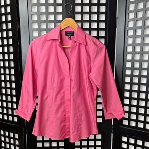 💖 Foxcroft Non Iron Button Down Blouse Women 4 Bright Pink Work Top 💖